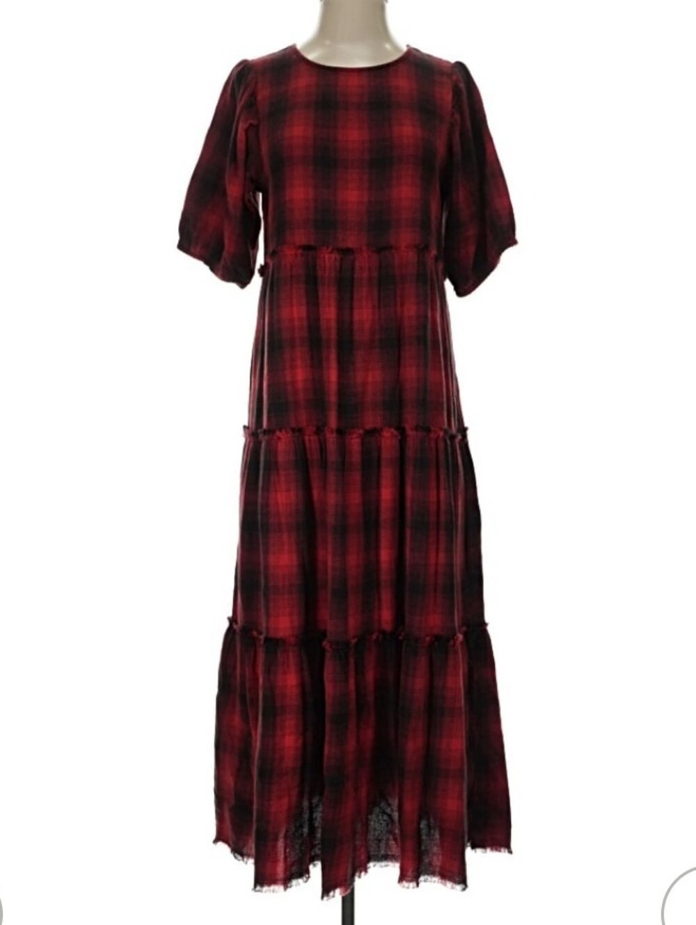 Desigual Red Plaid Tiered Maxi Dress